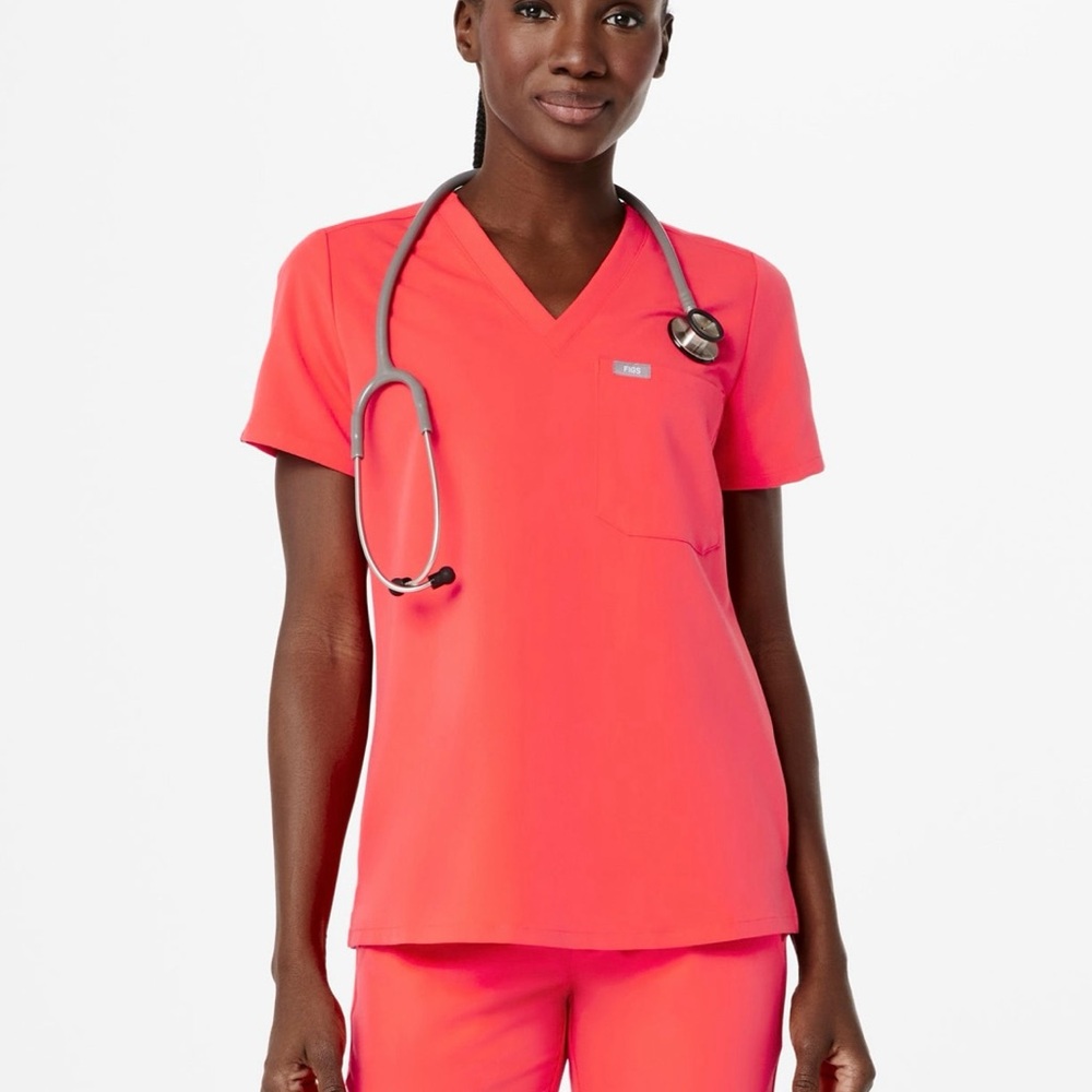 Figs Fiery Coral Catrina Scrub Top